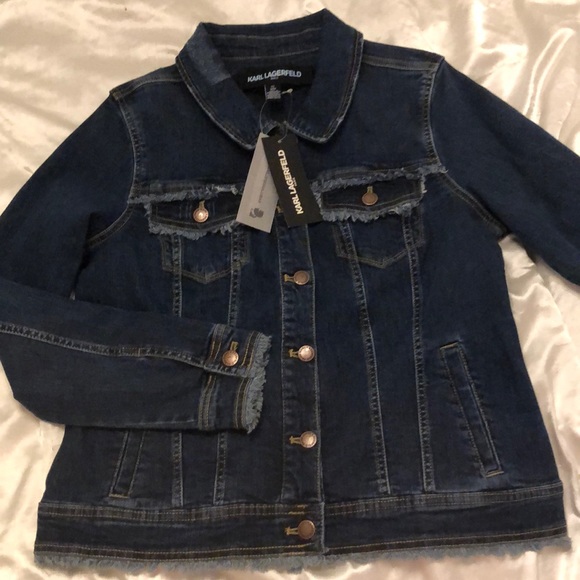 NEW Karl Lagerfeld Paris Denim Jacket frayed M - Picture 2 of 8